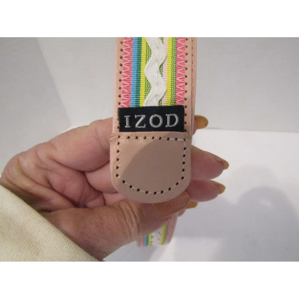 Vintage Izod Pastel Ribbon Leather Belt Pink Rickrack Y2K Preppy 2000s Size M